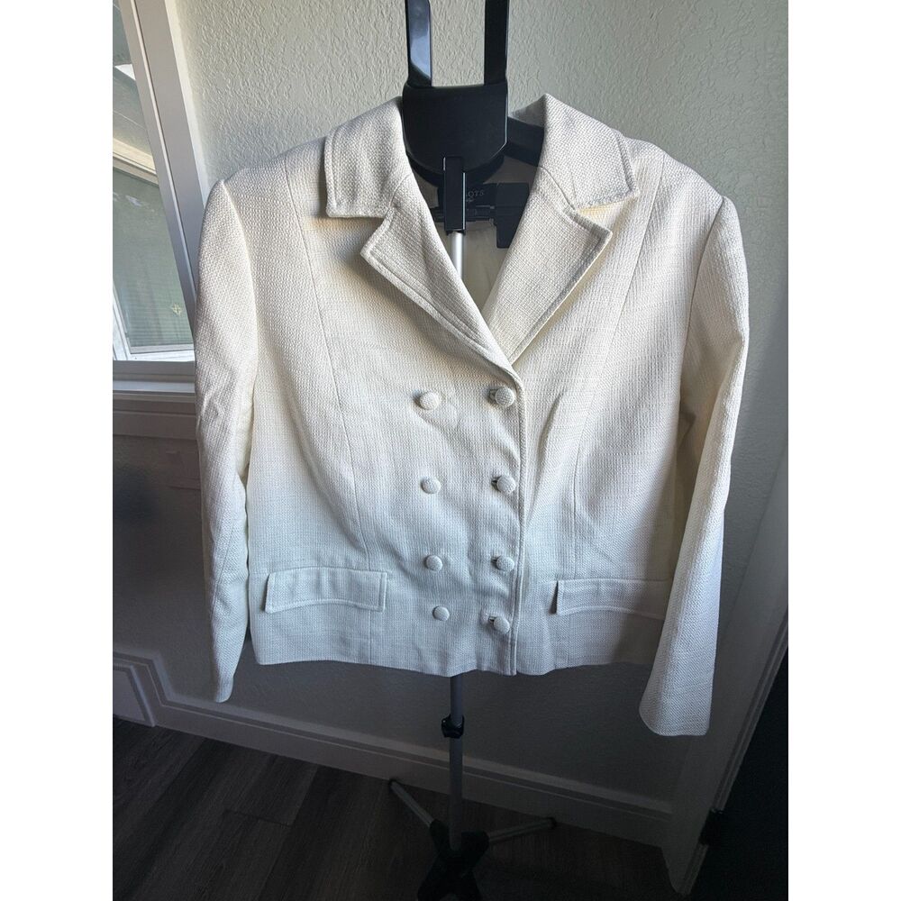 Talbots 100% Cotton Woven White 4 Button Long Sleeve Suit Jacket Blazer Size 18